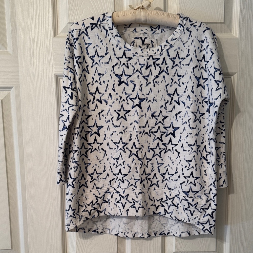 Sonoma Cream and Navy Patterned Top Size Small